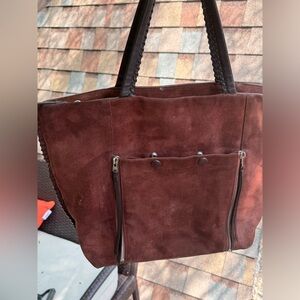 ALLSAINTS Fleur de Lis East West Tote deep chocolate brown satchel